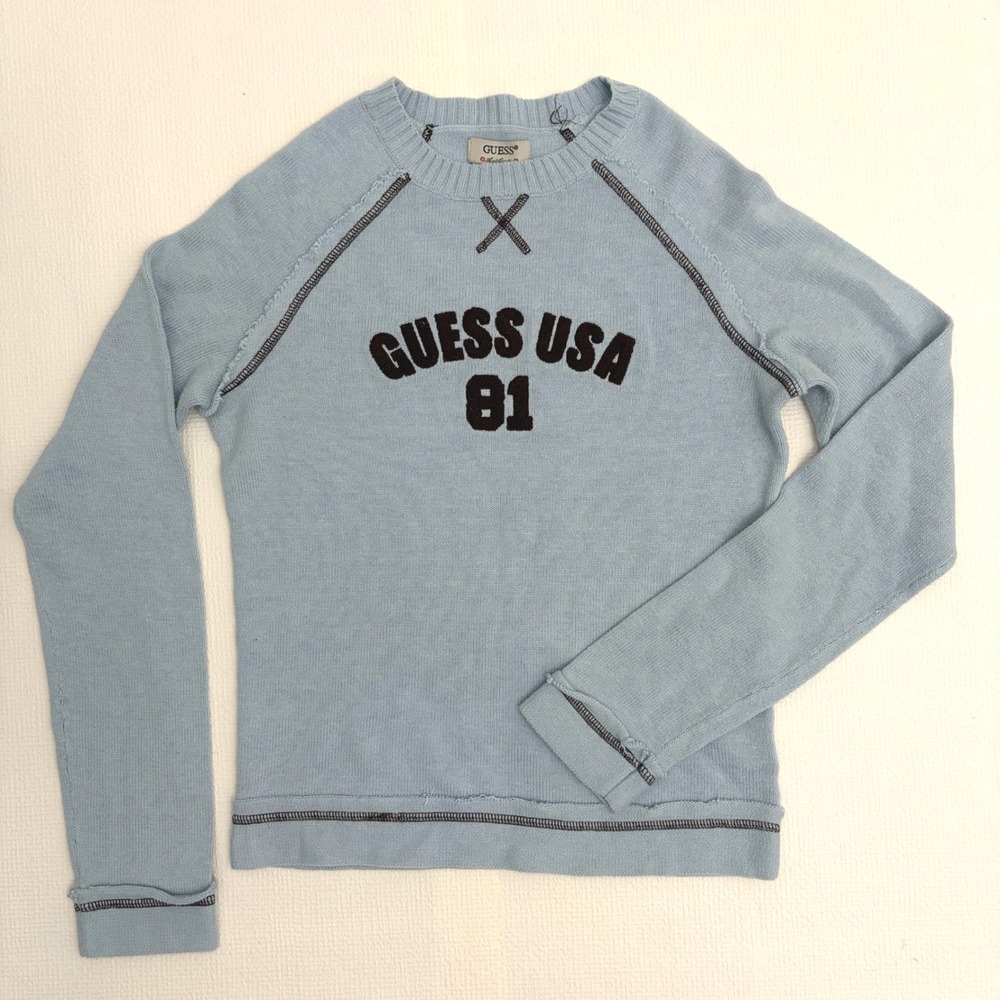 GUESS USA Knit Sweater Vintage 81 Graphic XS Blue